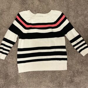 LOFT Black and White Striped Sweater with Pink Detail
